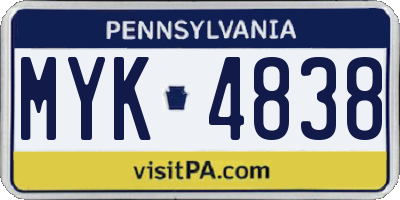 PA license plate MYK4838