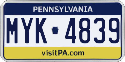 PA license plate MYK4839