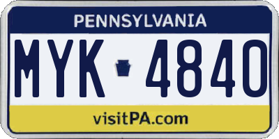 PA license plate MYK4840