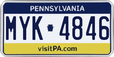 PA license plate MYK4846