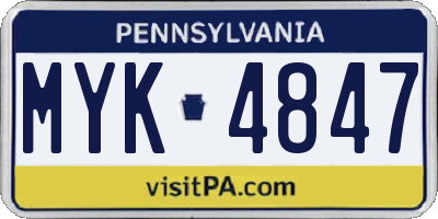 PA license plate MYK4847