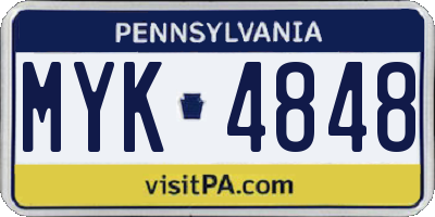 PA license plate MYK4848