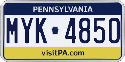 PA license plate MYK4850