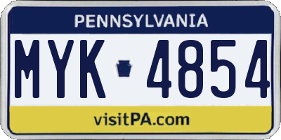 PA license plate MYK4854