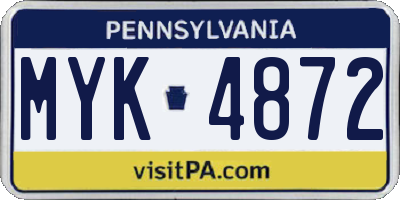 PA license plate MYK4872