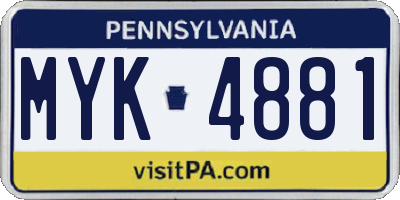 PA license plate MYK4881