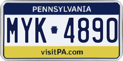 PA license plate MYK4890