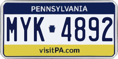 PA license plate MYK4892