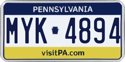 PA license plate MYK4894