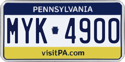 PA license plate MYK4900