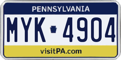 PA license plate MYK4904