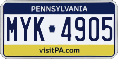 PA license plate MYK4905