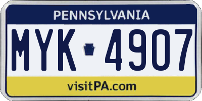 PA license plate MYK4907