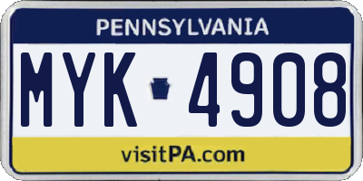 PA license plate MYK4908