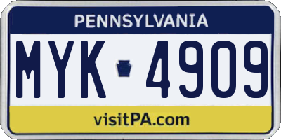 PA license plate MYK4909