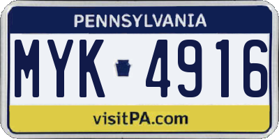 PA license plate MYK4916