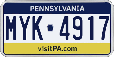 PA license plate MYK4917