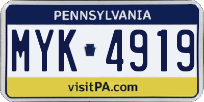PA license plate MYK4919