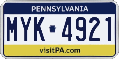 PA license plate MYK4921