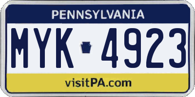 PA license plate MYK4923