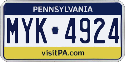 PA license plate MYK4924