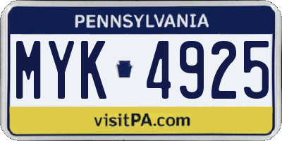 PA license plate MYK4925
