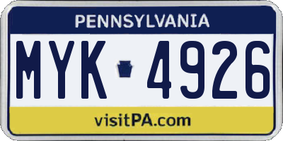 PA license plate MYK4926