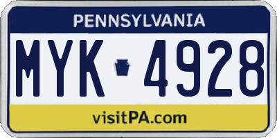 PA license plate MYK4928