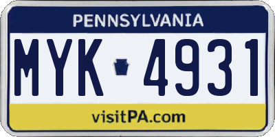 PA license plate MYK4931