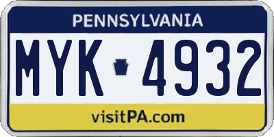 PA license plate MYK4932
