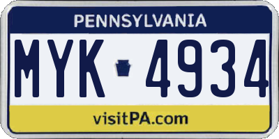 PA license plate MYK4934