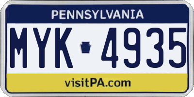PA license plate MYK4935