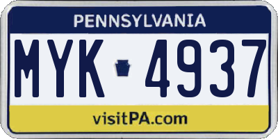 PA license plate MYK4937