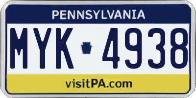 PA license plate MYK4938