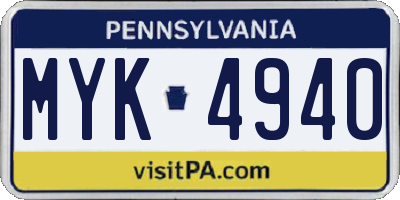 PA license plate MYK4940