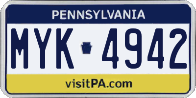 PA license plate MYK4942