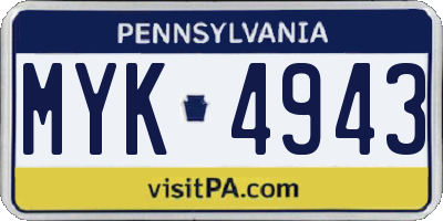 PA license plate MYK4943