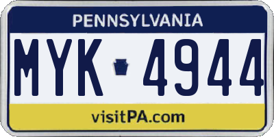 PA license plate MYK4944