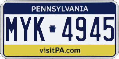 PA license plate MYK4945