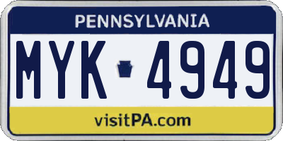 PA license plate MYK4949