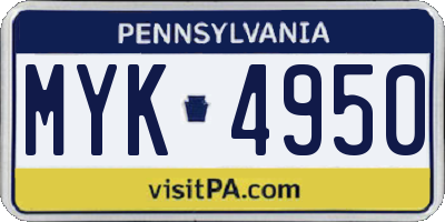 PA license plate MYK4950