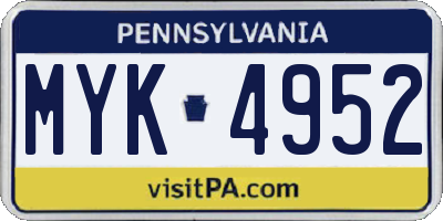 PA license plate MYK4952