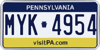 PA license plate MYK4954