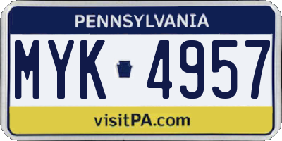 PA license plate MYK4957