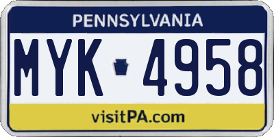 PA license plate MYK4958