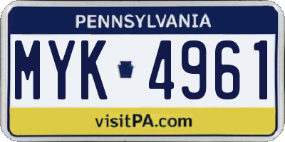 PA license plate MYK4961