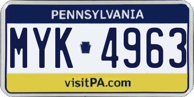 PA license plate MYK4963