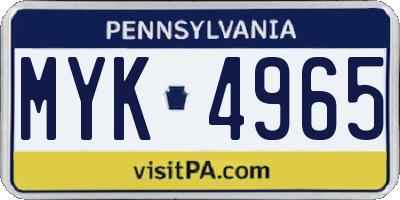 PA license plate MYK4965