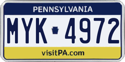 PA license plate MYK4972