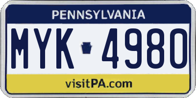 PA license plate MYK4980